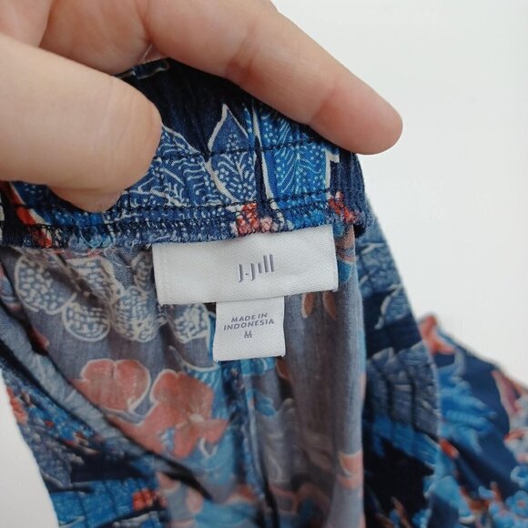 J. Jill Sarasa Tropical Full Leg Cropped Pants Blue Women's M Floral Beach Boho - Picture 5 of 10